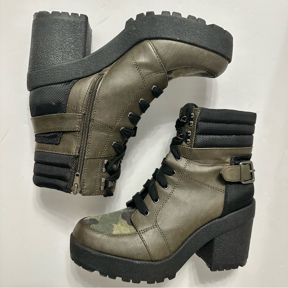 Women's Combat Boots Olive/Black Camo Buckle Lace-Up Boots Mix No. 6 Size 7 1/2 - Picture 6 of 10